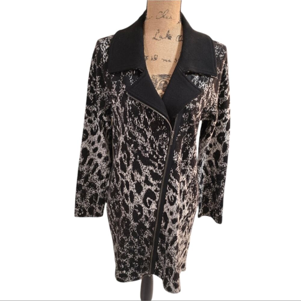 Chico's Leopard Print Wool Blend Zipper Cardigan Sweater Dress Size‎ 1 Medium